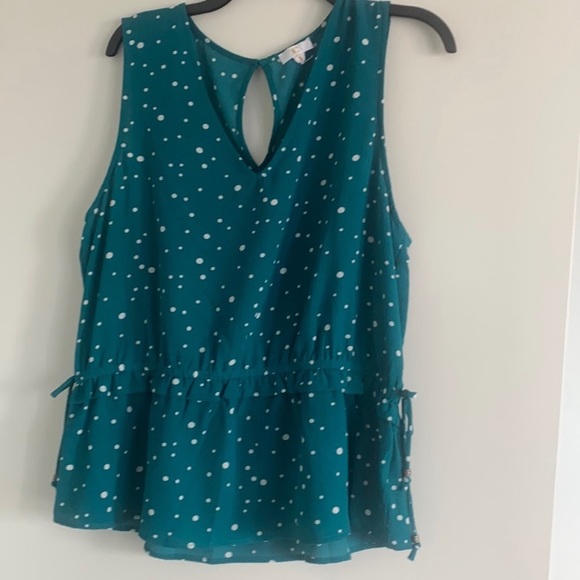 Euc Charming Charlie teal with white polka dots peplum top size xl - Picture 1 of 2
